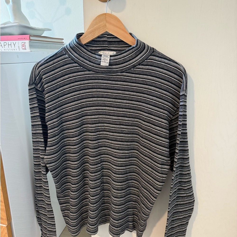 Van Heusen‎ Black and Gray Striped Cotton Top